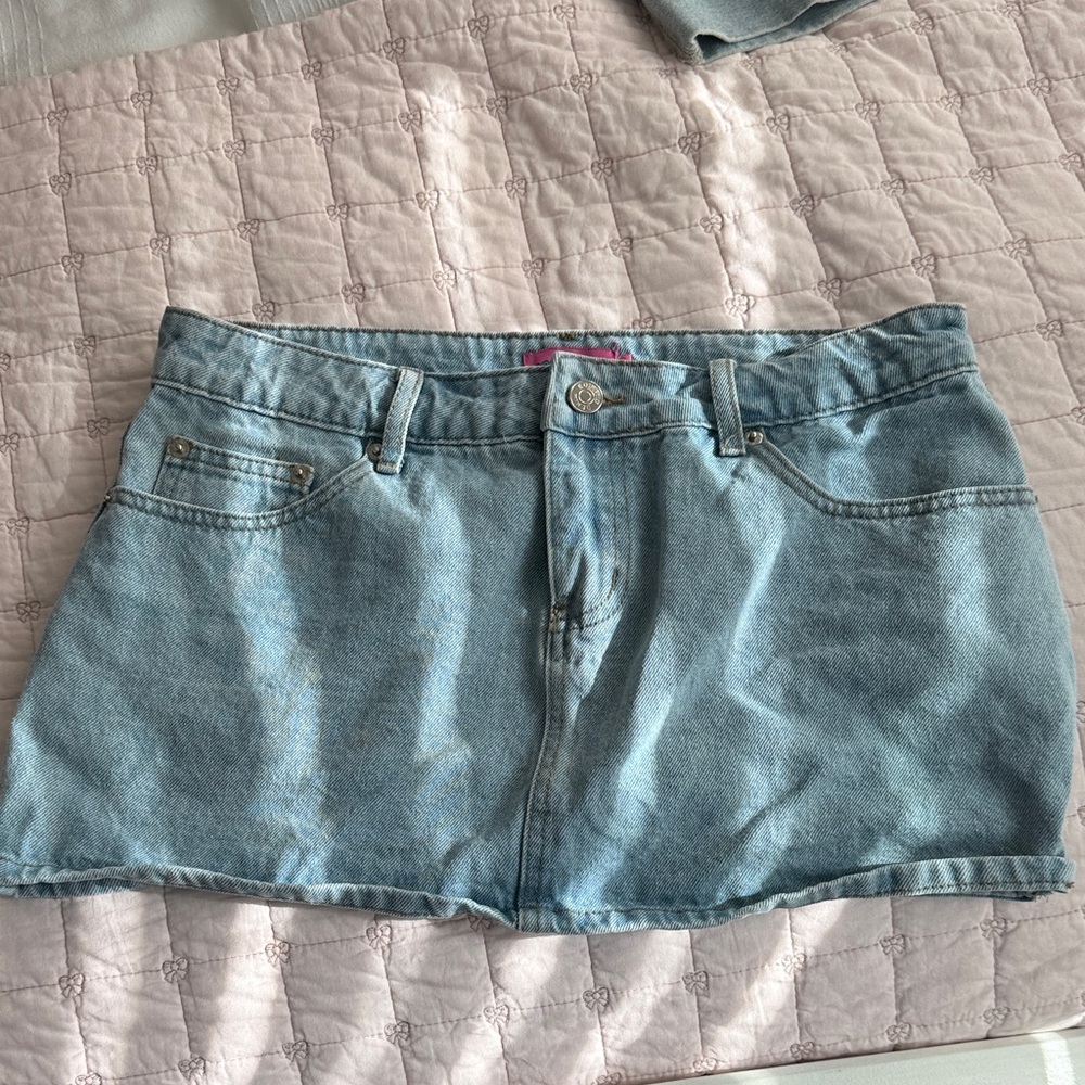 Edikted Light Blue Denim Mini Skirt
